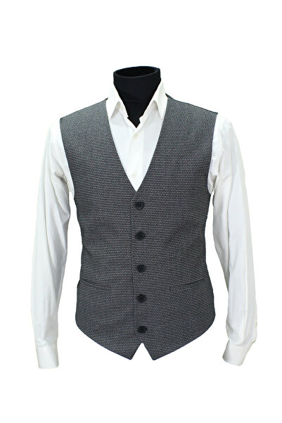 MENTOR REGALO Чоловічий жилет з V-подібним коміром, чорний з візерунком 50581