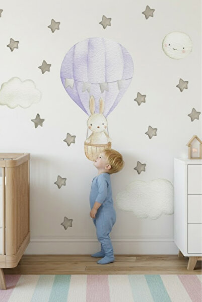 Kt Grup ملصق حائط من مادة PVC لغرفة الأطفال والرضع. رحلة السماء مع الأرنب