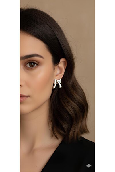 Bontexs Kadın Kurdele Orta Boy Gümüş renk Küpe