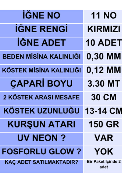 ea genset Çapari İstavrit Gece Çaparisi 30x12 Beden Boğaz Uv Neon Kırmızı Sim 11 No 10 Kırmızı İğne 2li Paket