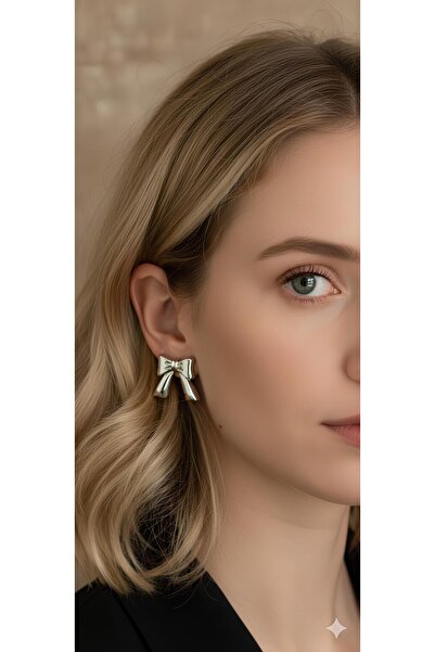 Bontexs Kadın Kurdele Orta Boy Gümüş renk Küpe