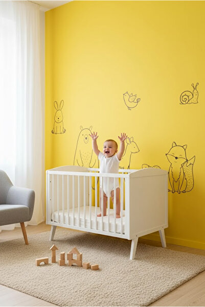 Kt Grup مجموعة ملصقات حائط لغرفة الأطفال والرضع بخطوط حيوانات