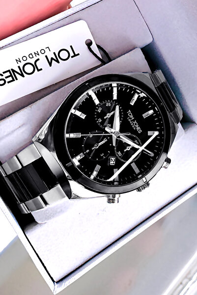 Tom Jones Orjinal Erkek Kol Saati Siyah-Gümüş Renk 3 Atm +bileklik Hediye