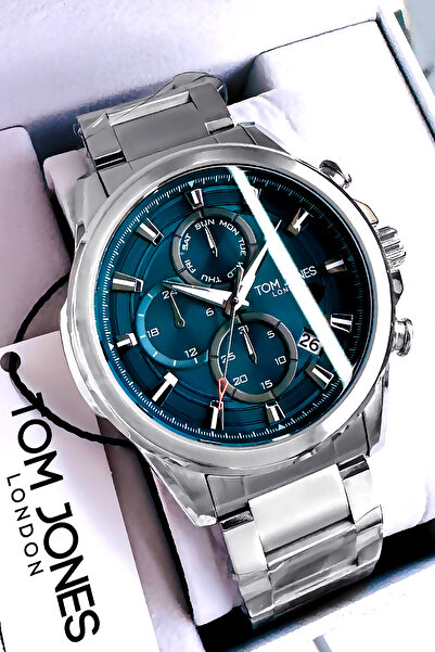 Tom Jones ساعة يد رجالية مقاومة للماء 3 Atm، سوار فولاذي فضي اللون TJEG2016C2