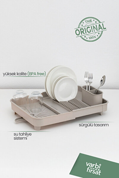 Varbifırsat Açılır Kapanır Sürgülü Tabaklık Bulaşıklık Bulaşık Sepeti Bulaşık Kurutma / Latte