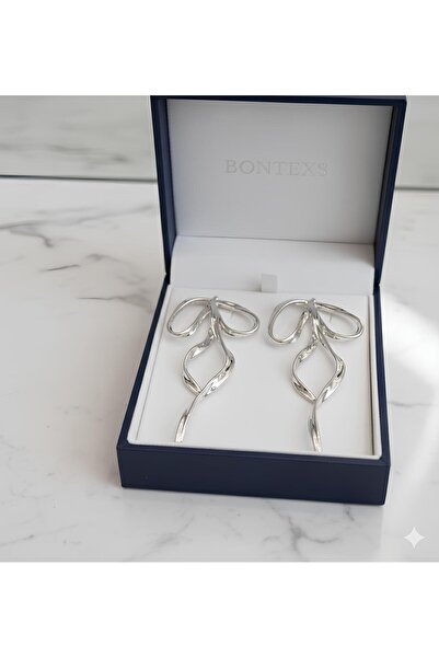 Bontexs Kurdele  Küpe Fiyonk Büyük Boy Gümüş Renk