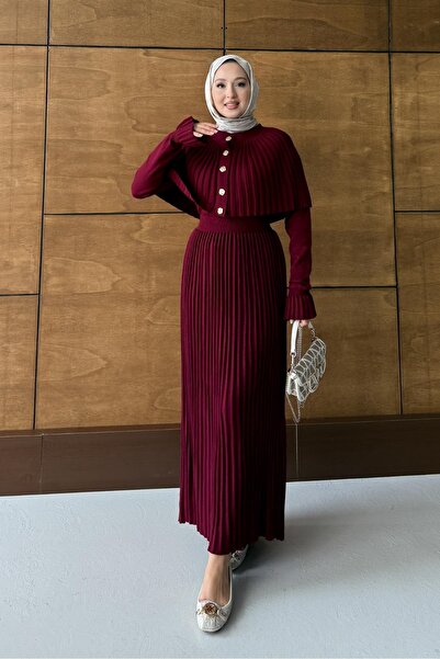 erk giyim Long Knit Dress with Cape Detail