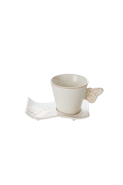 Malooki Set of 6 coffee cups with saucers – Butterfly – Gold - 180 ml