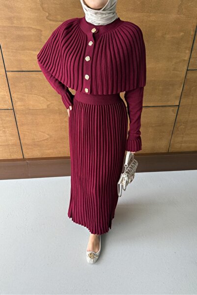 erk giyim Long Knit Dress with Cape Detail