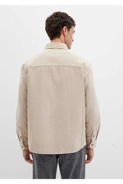 Mavi Bej Kadife Gömlek Loose Fit / Bol Rahat Kesim 0211749-70039