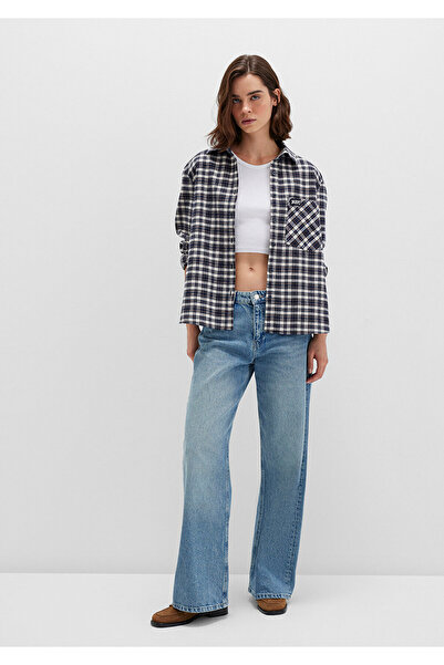 Mavi Lacivert Ekose Gömlek Loose Fit / Bol Rahat Kesim 1211301-81617