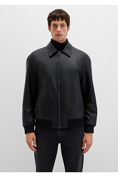 Mavi Siyah Suni Deri Ceket Loose Fit / Bol Rahat Kesim 0110636-71379