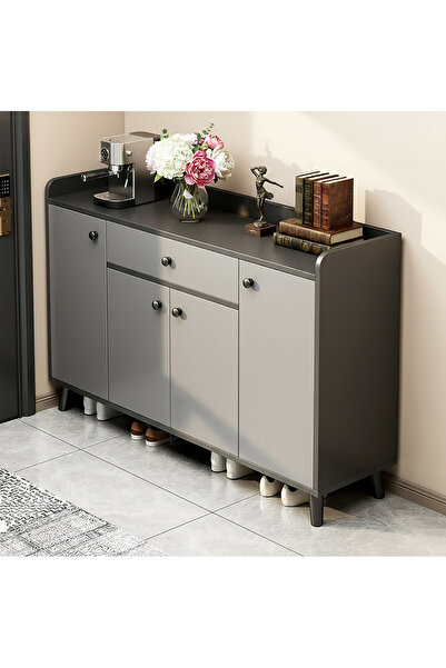 AGD Multi-purpose shoe cabinet for entryway and hallway with wide surface, drawer and closed shelves 120×30×84 cm