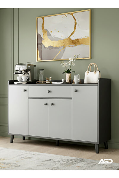 AGD Multi-purpose shoe cabinet for entryway and hallway with wide surface, drawer and closed shelves 120×30×84 cm