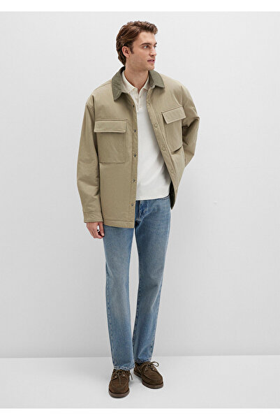 Mavi Yaka Detaylı Yeşil Ceket Oversize / Geniş Kesim 0110552-86749