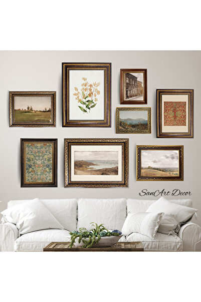 Sanart Yağlı Boya Tablo Seti, Vintage Tablo, 8 Parça Çerçeveli Tablo, Sanatsa...