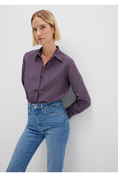 Mavi Tencel TM Liyosel Karışımlı Çizgili Mor Gömlek Regular Fit / Normal Kesim 1211374-91373