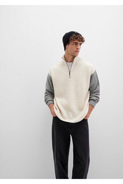 Mavi Semi-Zippered Mock Neck Ecru Sweater Loose Fit / Relaxed Fit 0710263-70057