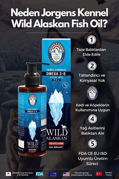Jorgens Kennel Kedi Ve Köpek Için Doğal Omega 3-6 Wild Alaskan Triple Strength Balık Yağı I Fish Oil