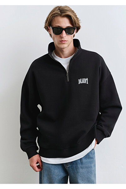 Mavi Logo Printed Semi-Zip Black Sweatshirt 0S10208-900