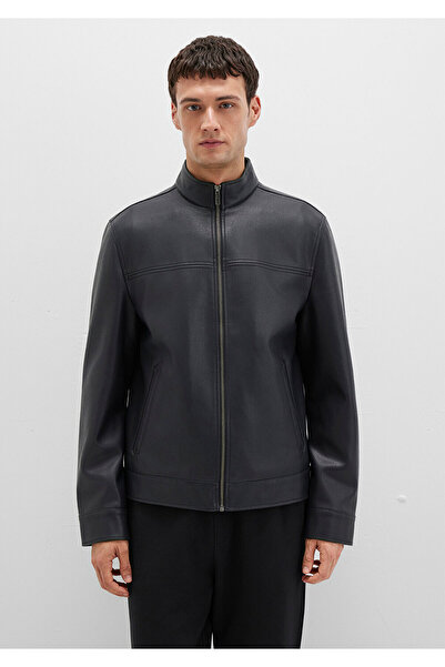 Mavi Μαύρο δερμάτινο μπουφάν με ψηλό γιακά Slim Fit / Slim Fit 0110634-71379