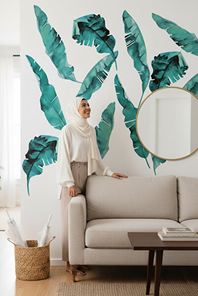 KT Decor مجموعة ملصقات حائط على شكل أوراق استوائية حديثة - غرفة المعيشة وغرفة المعيشة