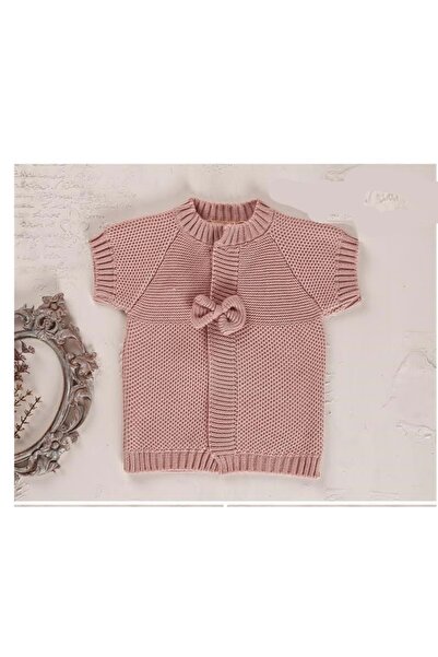 RYZE ÇOCUK Linked Half-Sleeve Knit Cardigan with Bow Detail Dried Rose