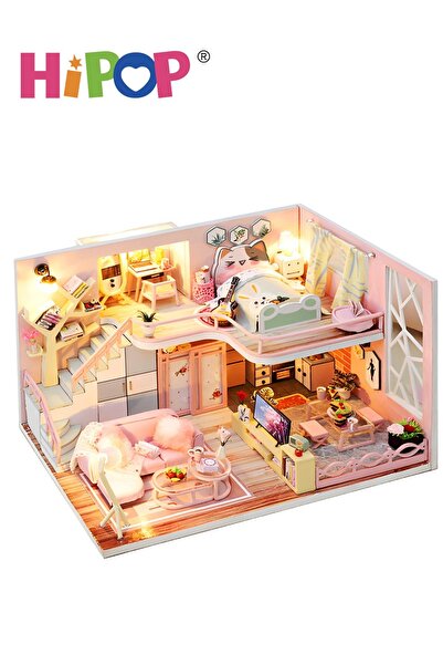 HIPOP Mini Dollhouse With Light,Children's Gift Handicraft Set