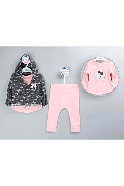 atabay Lace Bow Knot Cardigan Bottom Top Set Pink