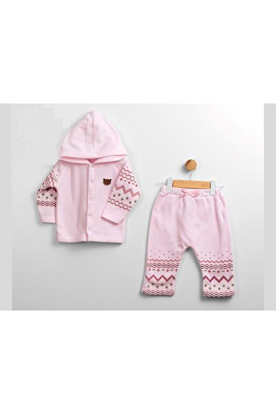 atabay Patterned Hooded Snap-Fastened Welsoft Double Bottom Top and Bottom Se...