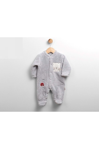 atabay Im Going Embroidered Plush Jumpsuit Gray