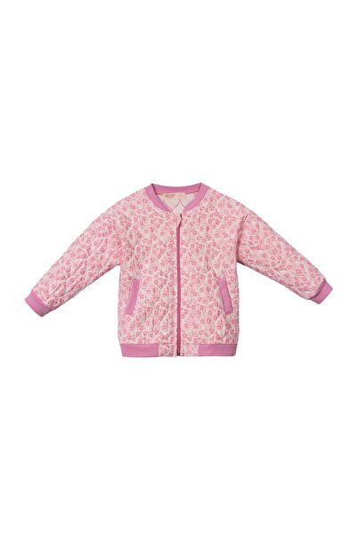 Necix's Pink floral quilted unlined jacket and denim pants three-piece set