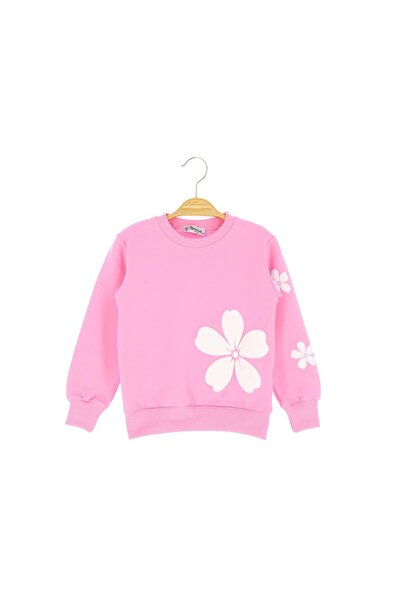 atabay Flower Printed Two-Ply Sharded Sweatshirt Pink