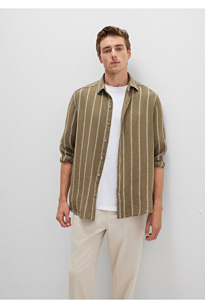 Mavi Сорочка з льону з смужками, коричнева, Regular Fit / Нормальний крій 0211730-91111