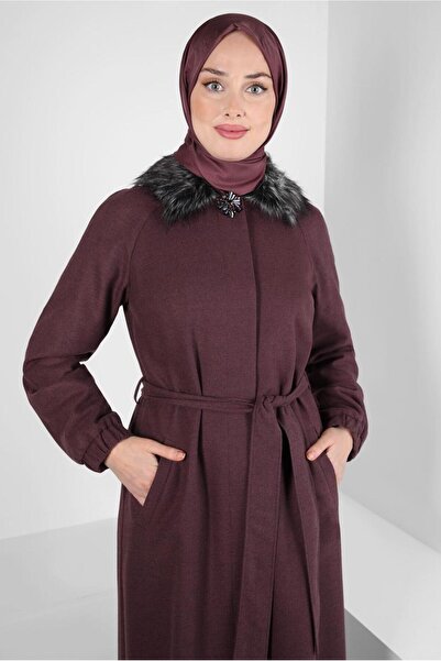 Alvina Пальто з хутряним коміром і поясом 90077