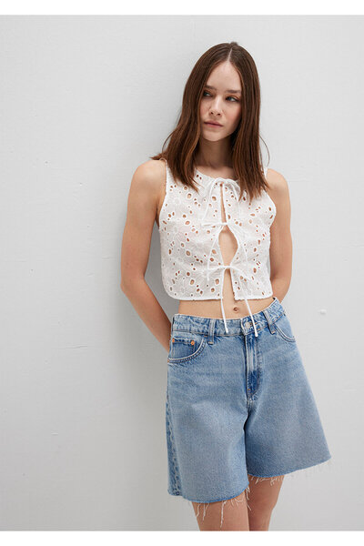 Mavi Bağcık Detaylı Fisto İşlemeli Top 1211177-70057