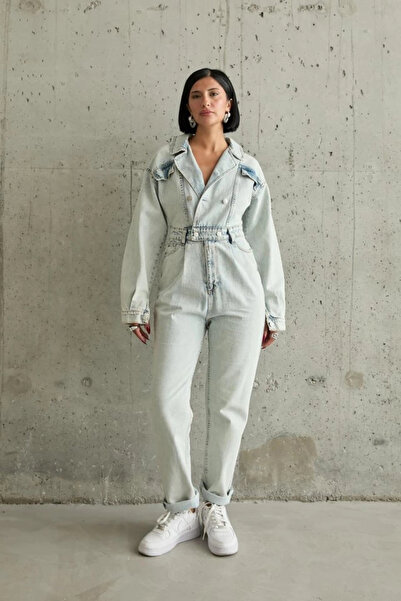 BY ELİZE Snow Wash Blue Denim Jumpsuit