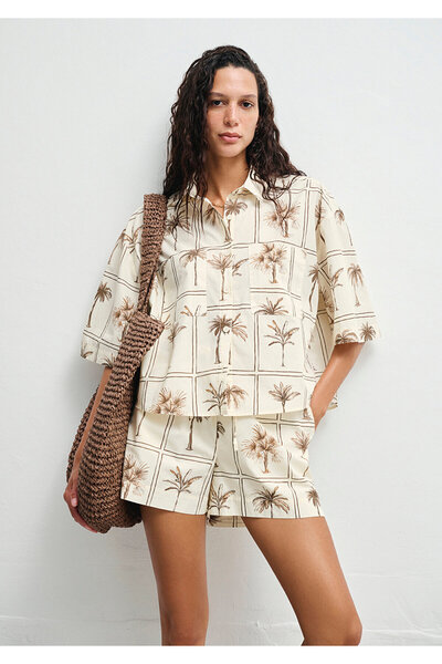 Mavi Cămașă cu imprimeu Palmiye Oversize / Wide Cut 1211309-91116