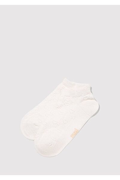 Mavi Kalp Detaylı Ekru Patik Çorap 1913550-620