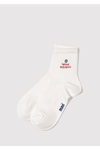 Mavi Nazar Değim Şeklinde Nakışlı Soket Çorap 1913575-620