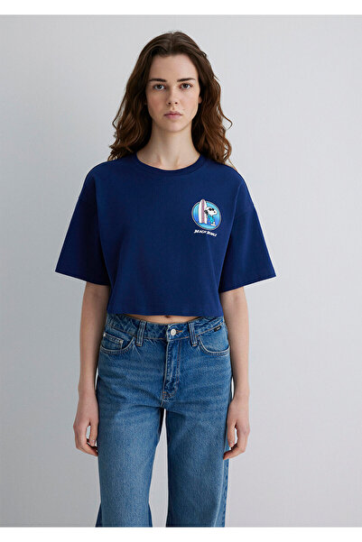 Mavi Світло-синя футболка з принтом Снупі, укорочена 1613360-70491