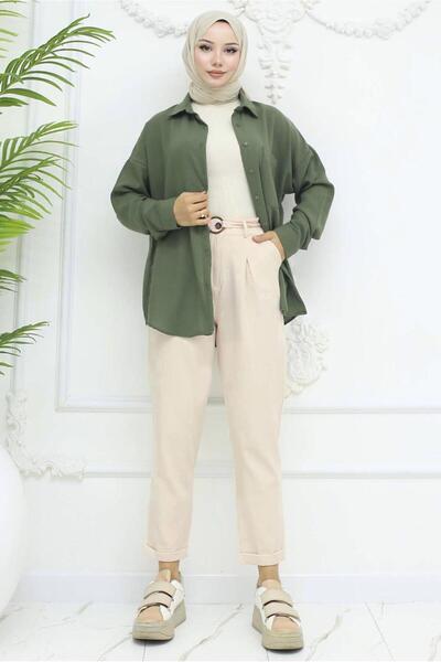 TRENDTESETTÜR Women Beige Belted Linen Pants t 0666