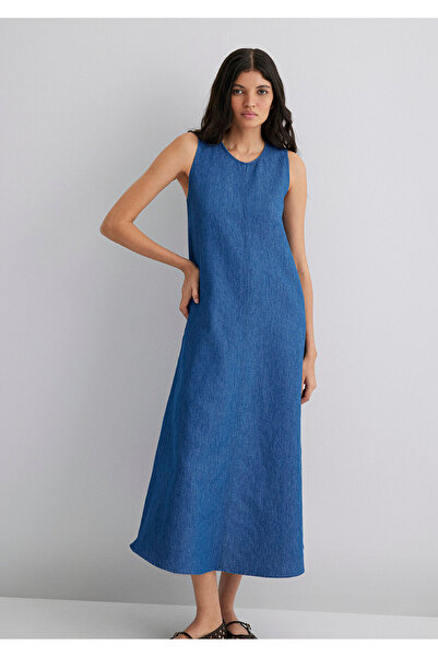 Mavi Keten Karışımlı Indigo Elbise 1310668-82052