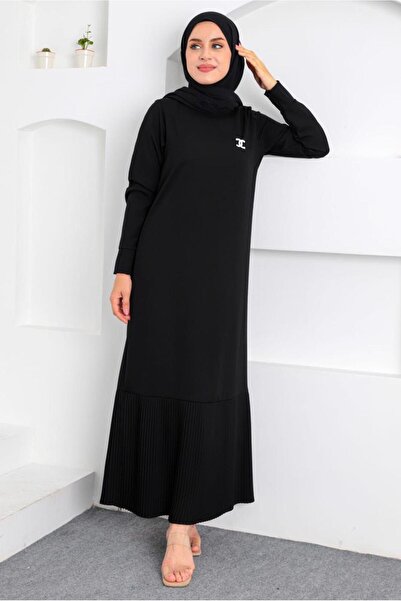TRENDTESETTÜR KADIN SİYAH BROŞ DETAYLI KEMERLİ ELBİSE T 4742