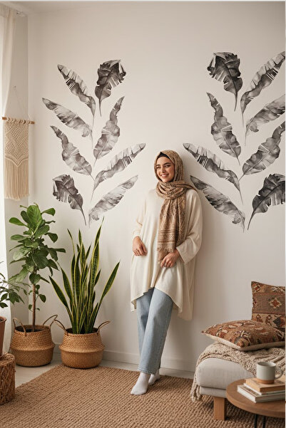 KT Decor مجموعة ملصقات حائط على شكل أوراق استوائية حديثة - غرفة المعيشة وغرفة...