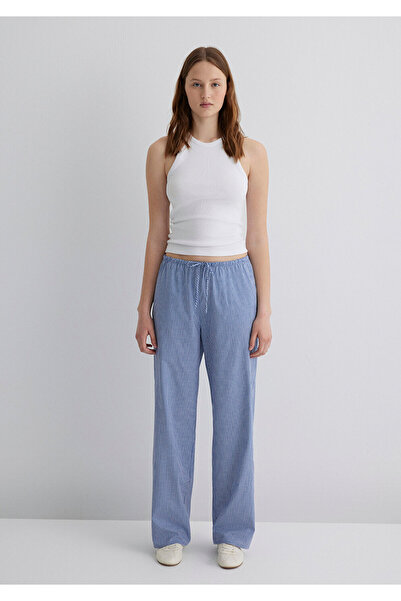 Mavi Beli Bağcıklı Pötikare Pantolon 1010999-89860