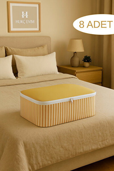 HURCEVİM 8 τεμάχια - Χρυσό ριγέ μεγάλο μέγεθος κάτω από το κρεβάτι & τύπος καναπέ-κρεβάτι θήκη 65x45x22 cm – Επιπλέον βάρος