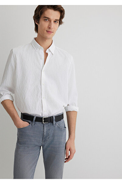 Mavi Çizgili Modal Beyaz Gömlek Regular Fit / Normal Kesim 0211446-900