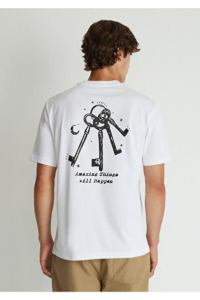 Mavi Weißes T-Shirt mit Rückendruck, lockere Passform / lockere, entspannte Passform 0612456 -620