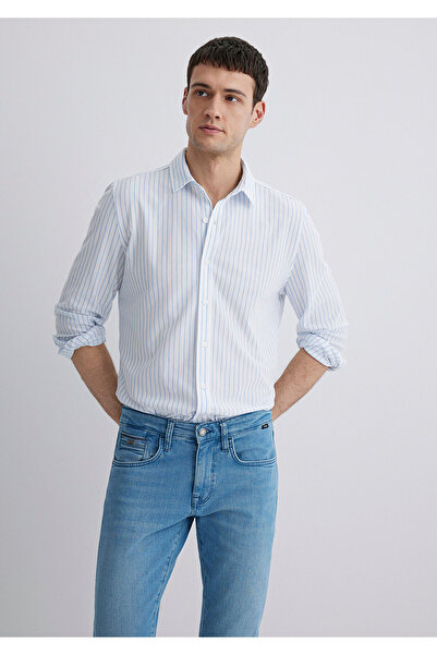 Mavi Смугаста біла сорочка Slim Fit / вузький крій 0211403-88654